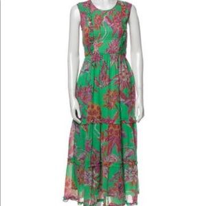 Small green and pink Banjanan cotton maxi dress with pockets